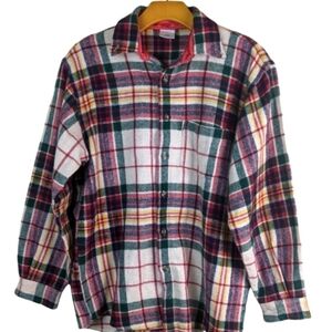 VTG Benetton Flannel Plaid Shacket 100% Wool Button Down Western Top Shirt XL